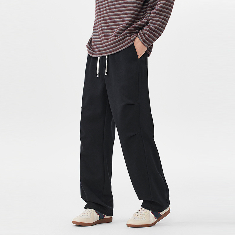 Pantalones casuales retro estadounidenses para hombres 2025 otoño nuevo estilo suelto tendencia versátil recto pantalones de color sólido negro regular image 3