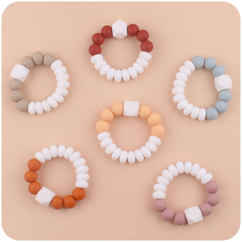 Nuevo bebé suministros de silicona mordedor DIY bebé octogonal Cuentas planas mordedura molar mordedor pulsera juguete