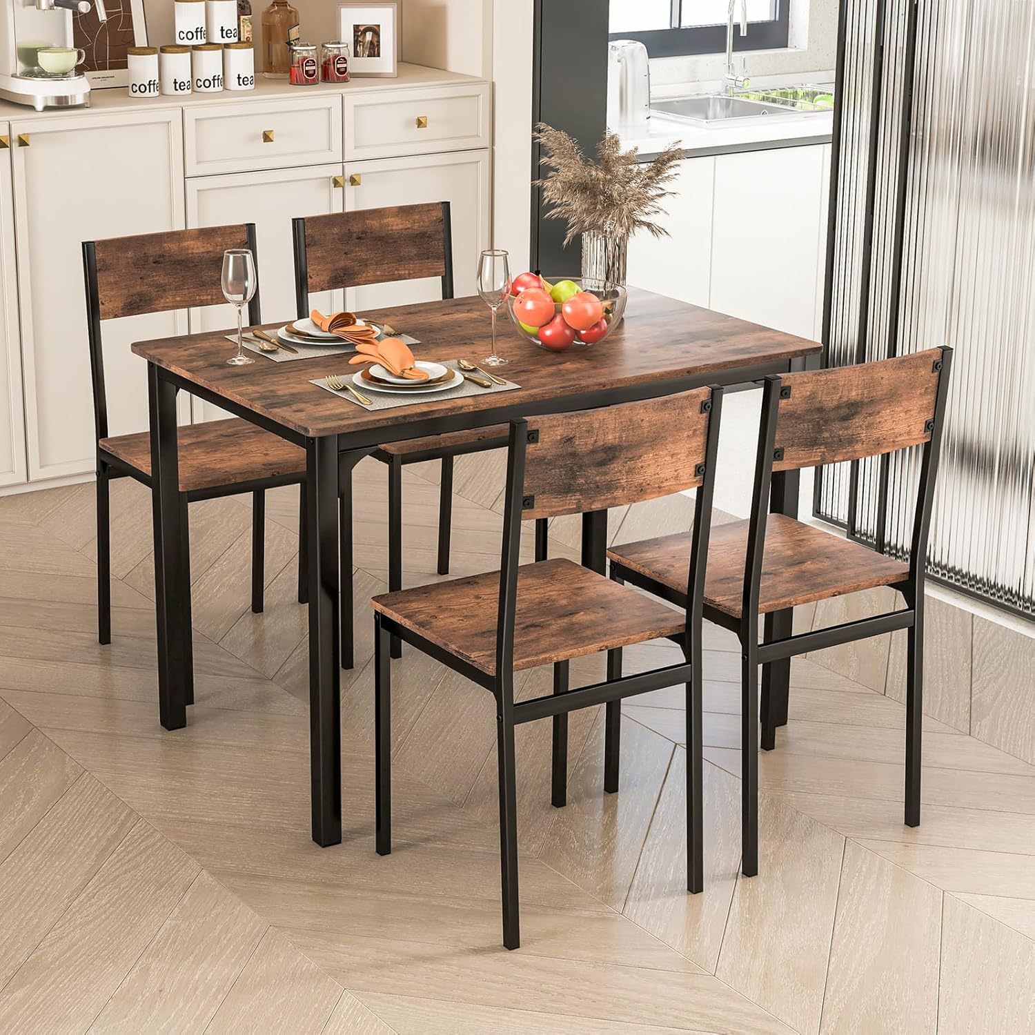 Cross-Border Direct Sales Dining Table and Chair Combination for 4 People Home Restaurant Rectangular Dining Table Set Small Apartment Tea Table