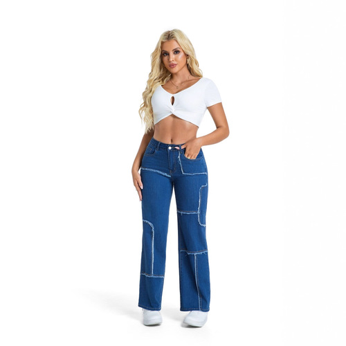 2025 new cross-border European and American women's fashion retro loose straight-leg workwear mid-waist wide-leg new Tang jeans trousers