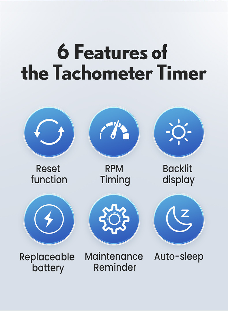 Inductive digital display tachometer for 2-stroke and 4-stroke engines, lawn mower oil accumulation timer tachometer