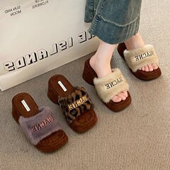 软底毛毛拖鞋女外穿2025秋冬新款厚底增高防滑松糕底百搭棉拖鞋潮