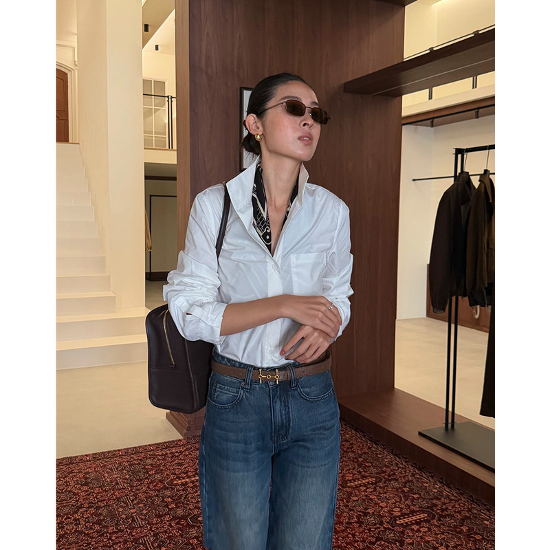 EVERTRUE 100% Pima Cotton Women's Shirt 2026 Autumn Long Sleeve Loose Old Money Style Blouse 51799