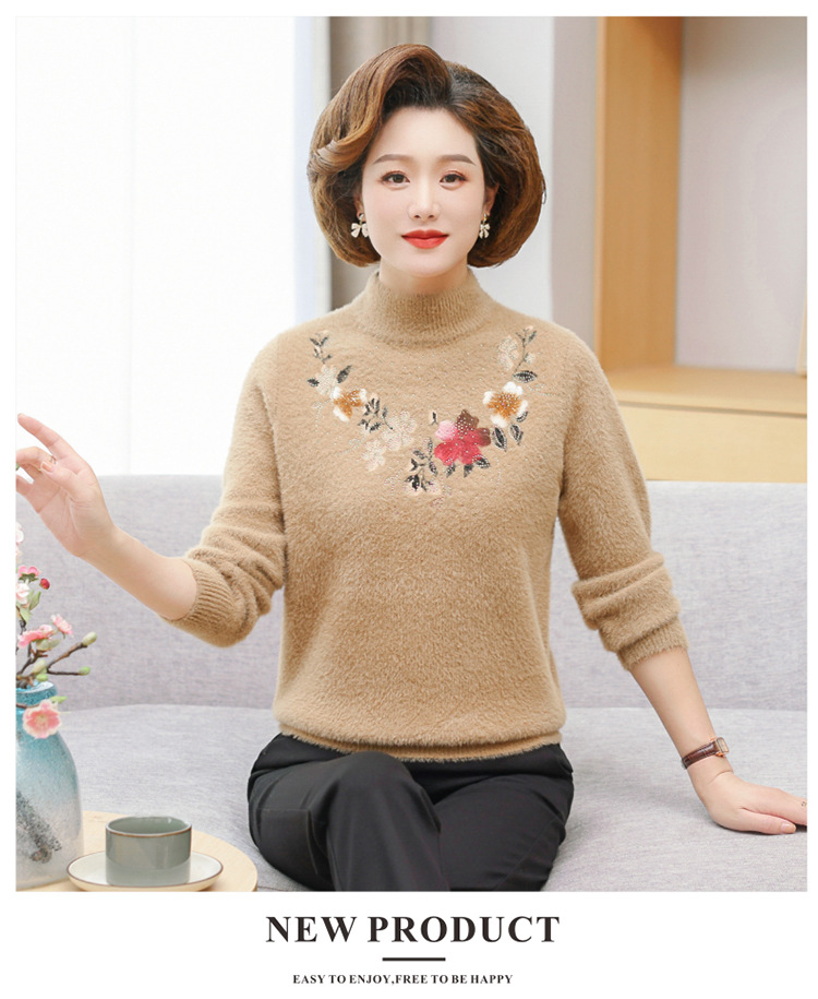 E5953 750K ÁO LEN NỮ TAIRYA MÙA XUÂN THU ĐÔNG TRUNG NIÊN THÊU HỌA TIẾT HOA DÀY ẤM THỜI TRANG NỮ G02 SẢN PHẨM MỚI