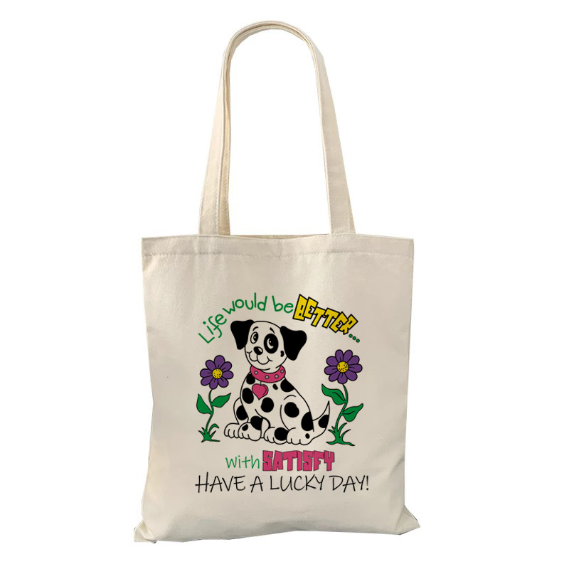 Nueva bolsa de lona de hombro de las mujeres lindo perro ilustración bolsa de lona de gran capacidad con cremallera estudiante clase tutorial bolsa