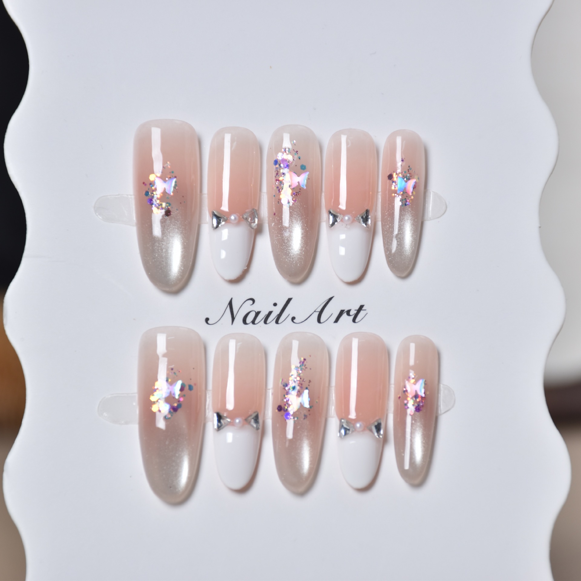 Usar uñas puras hechas a mano blanca francesa óvalada manicure parche de uñas fabricantes al por mayor uñas falsas