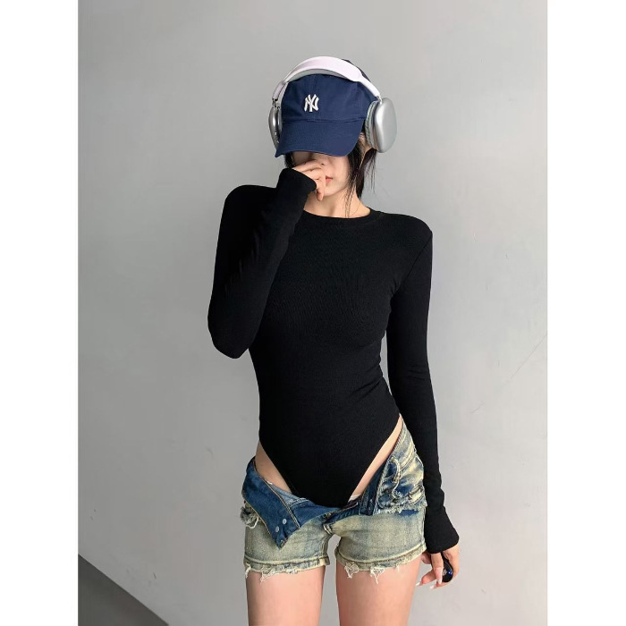 款ins上衣修身百搭欧美风内搭洋气圆领连体衣长袖显瘦T恤打底衫女|undefined