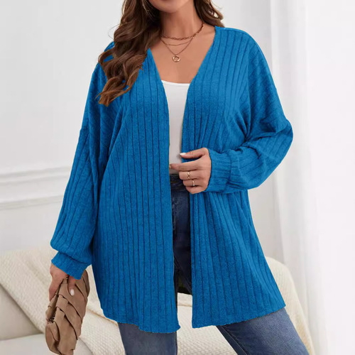 Women's Knit Open Cardigan Top, Plain Color, Loose Fit, Long Sleeve for Autumn/Winter in Europe and America