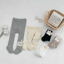 女宝宝打底裤春秋款2025新款儿童外穿棉质蝴蝶结洋气小女孩连裤袜