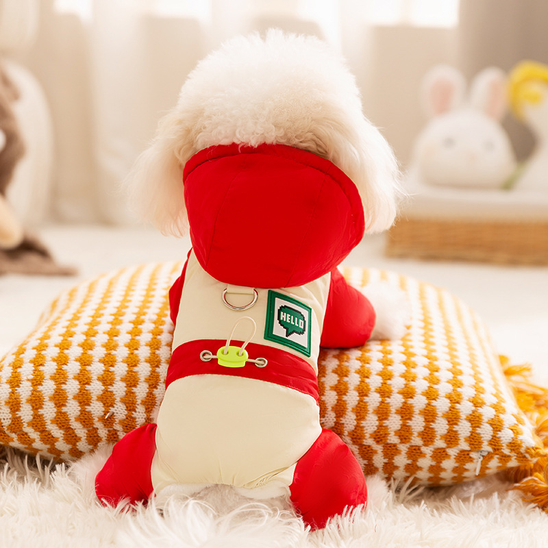 Otoño y invierno para perros gruesos perros pequeños dopamina color contrastante empalme cuatro patas carga ropa de algodón gato ropa de perro