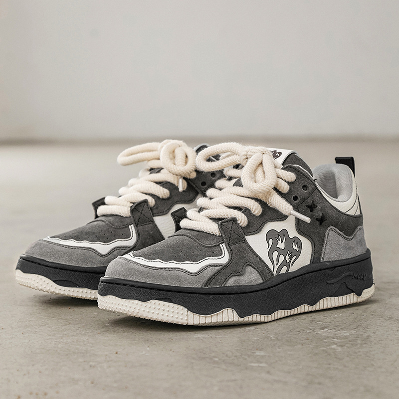 Trendy Niche Design Flaming Mountain Shoes for Women, Versatile Casual Retro Deconstructed Couple Sneakers