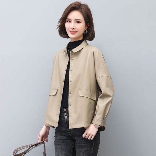 2023 Spring and Autumn New Style Leather Jacket Women's Short Korean Style Casual Loose Haining Sheepskin Small Leather Jacket Trendy