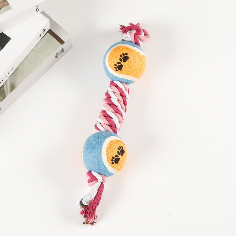 Juguetes de cuerda de algodón para perros Juguetes de cuerda molida para mascotas Juguetes de nudo Corgi Golden Retriever Juguetes para aliviar el aburrimiento con mango Tenis doble