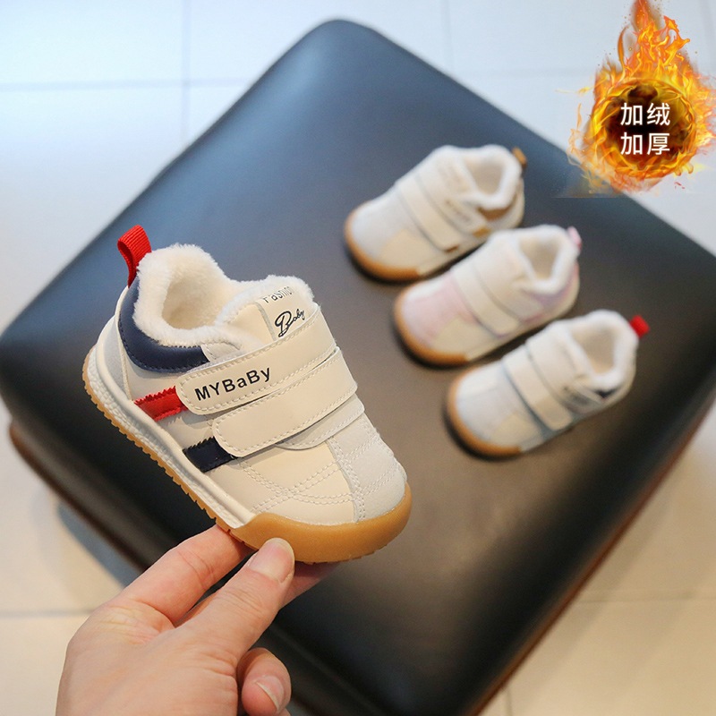 Zapatos de tablero de zapatillas de Velcro doble para niños con forro polar antideslizante inferior suave bebé dos zapatos de algodón para niños y niñas zapatos cálidos de algodón