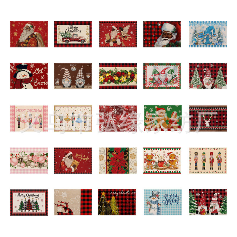 アマゾンクロスボーダー新品クリスマスクリスマスツリー雪だるま食マットセットプリントリネン防汚断熱マットテーブル|undefined