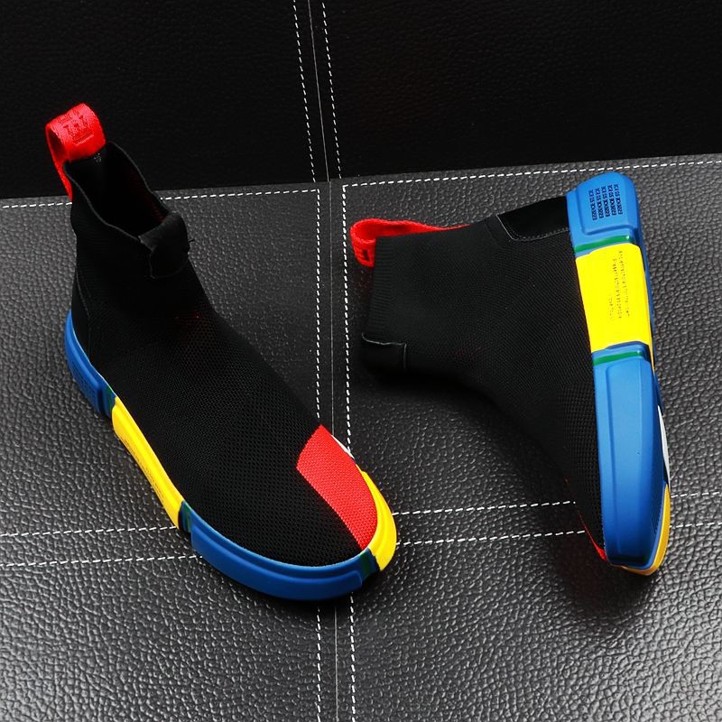 Sommer Neue Männer High Top Schuhe Set Füße Stricken Socken Hip Hop Trend Koreanische Version Der Jugend Kurze Stiefel erhöhen_voghion.com