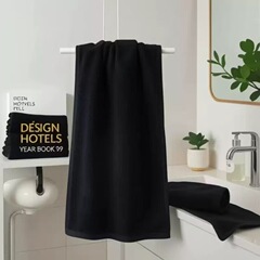 国境を越えた黒いタオル、バスタオル、正方形のタオル、厚くて吸収性のあるホテルの美容室、フットマッサージ、理学療法、理髪店専用 400G