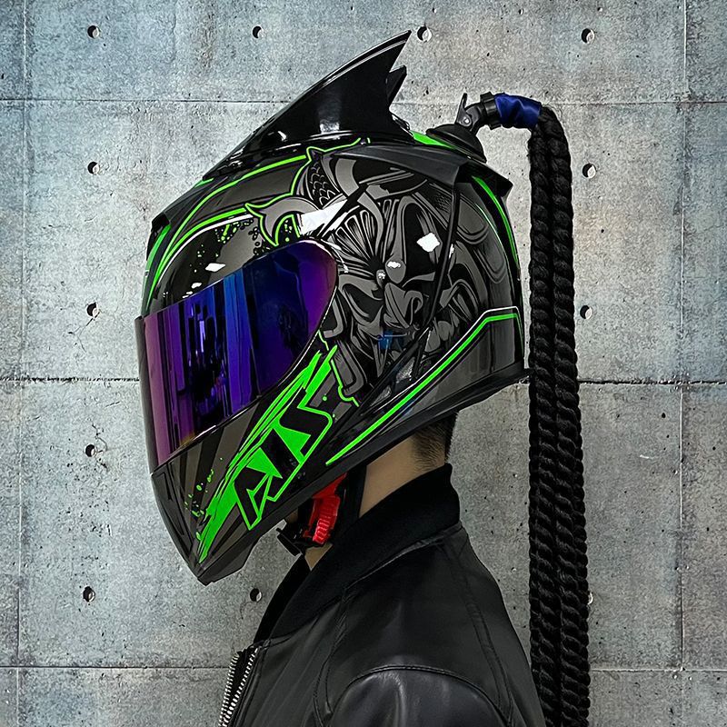AIS Motorcycle Helmet Full Face Dual Lens Horns
