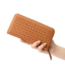 新款手工复古编织长款钱包真皮手拿包大容量头层牛皮拉链卡包卡夹