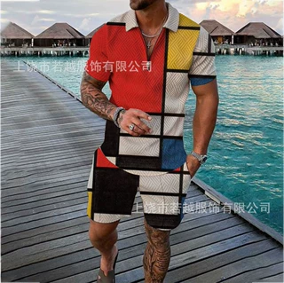 2025POLO拉链衫短袖套装独立站跨境欧美男装新款独立站货源休闲运