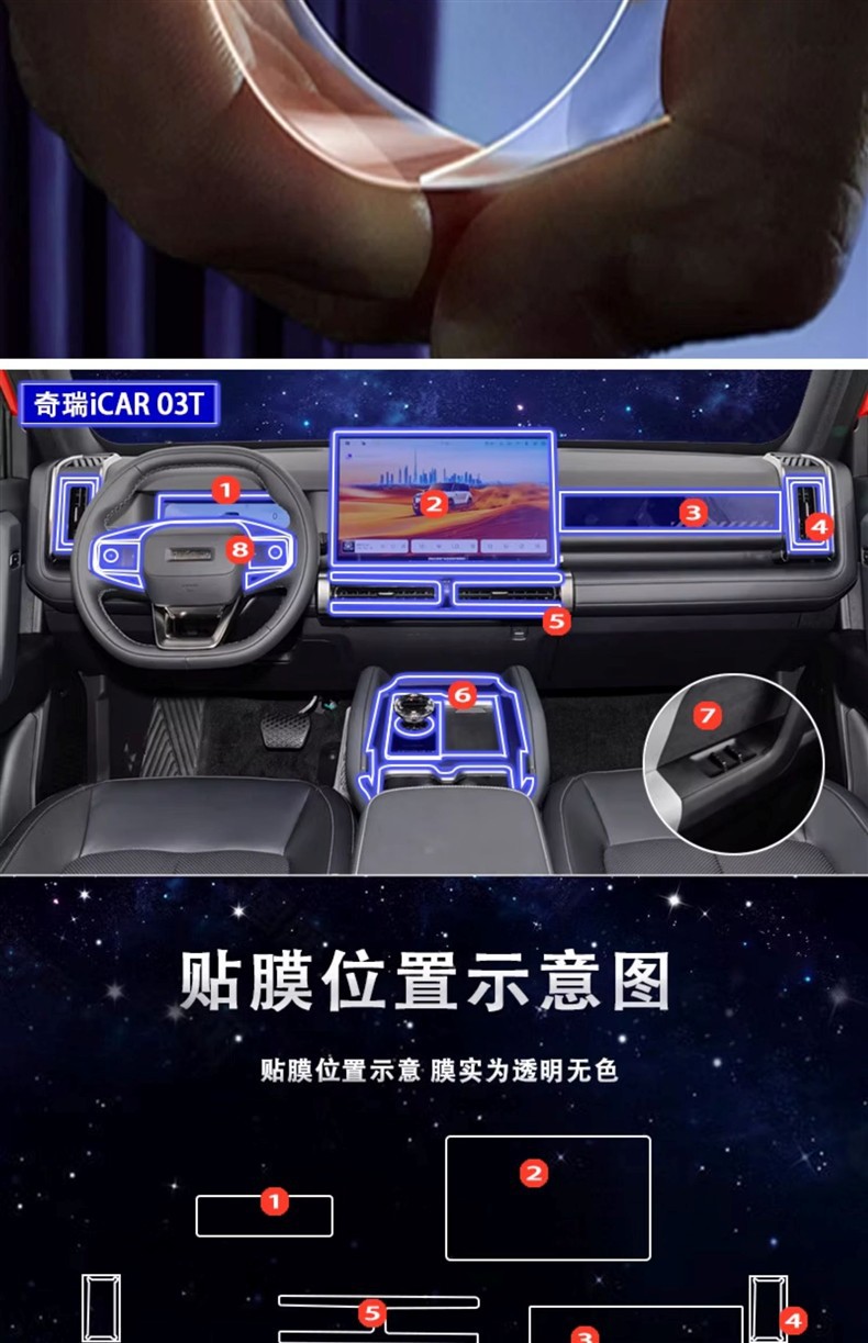 Suitable for 24-25 Chery Icar03T Navigation Screen Protector Central Control Gear Interior Modification Decoration
