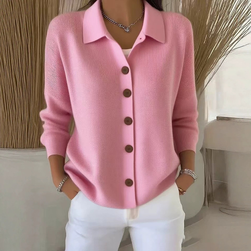 2026 Autumn/Winter Collection Cross-Border Polo Collar Cardigan Sweater, Medium Thick Long Sleeve Single-Breasted Dopamine Casual Knitted Top