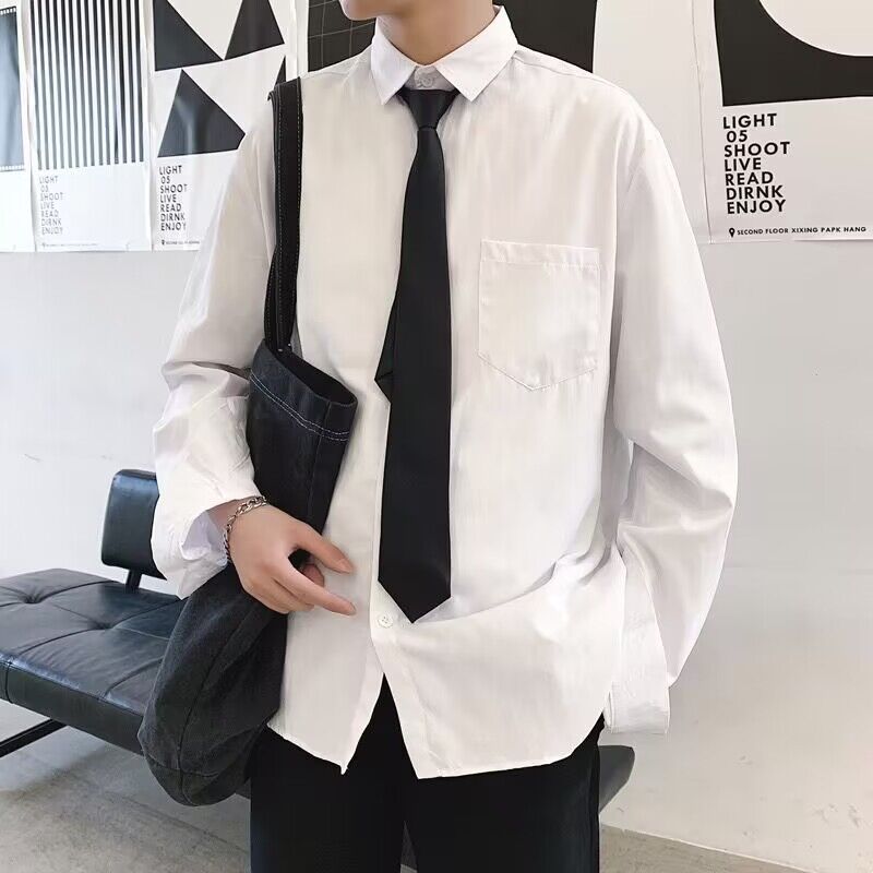 白色衬衫男长袖潮流学生宽松衬衣dk制服情侣套装学院风毕业照班服