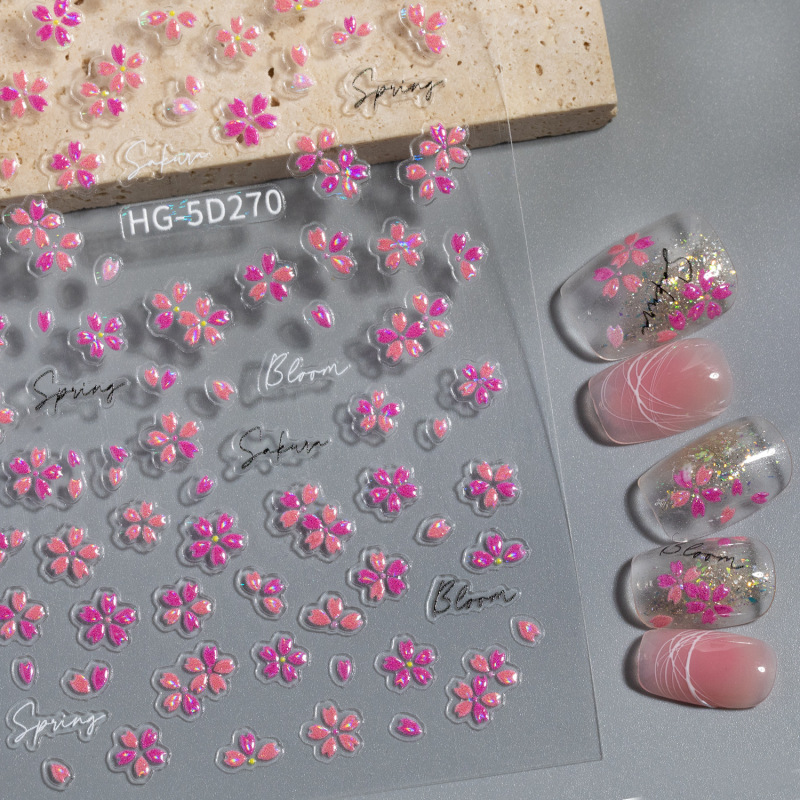 春の絵の花ネイルステッカーエンボス加工立体絶妙な油絵野生の花ネイルアートステッカージュエリー HG スタイル|undefined
