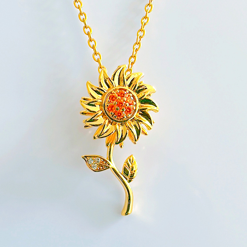 Elegant Sunflower Copper Plating Inlay Zircon 18k Gold Plated Pendant Necklace display picture 3