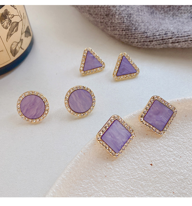 Sweet Triangle Round Alloy Resin Plating Inlay Rhinestones Women's Ear Studs display picture 1