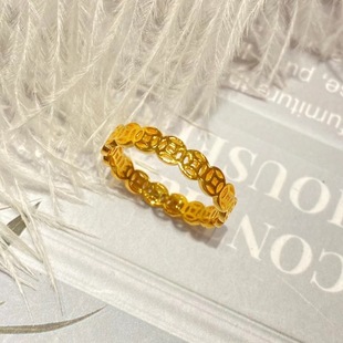 18K Gold Copper Coin Ring Au750 Color Gold Fashionable Non-Removable Cut Out Design Ring Holiday Gift