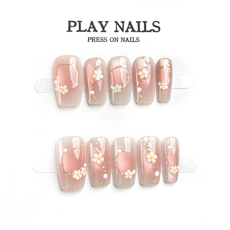 【Golden Blossoms and Jade Petals】Hand-painted gold silk plum blossom pearl nail stickers in Chinese fairy style 【Golden Blossoms and Jade Petals】Hand-painted gold silk plum blossom pearl nail stickers in Chinese fairy style