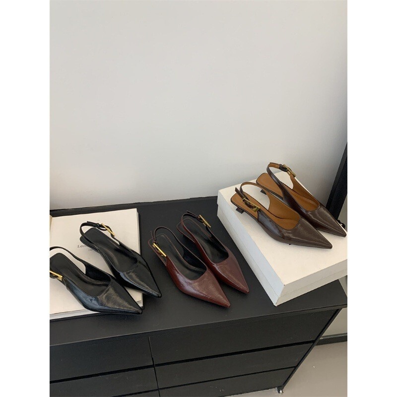 Simple Soft Leather Fairy Thin Low-heeled Elegant Baotou Sandals 2025 Casual Rear Trip Strap Single Shoes Pointed Small Leather Shoes Simple Soft Leather Fairy Thin Low-heeled Elegant Baotou Sandals 2025 Casual Rear Trip Strap Single Shoes Pointed Small Leather Shoes
