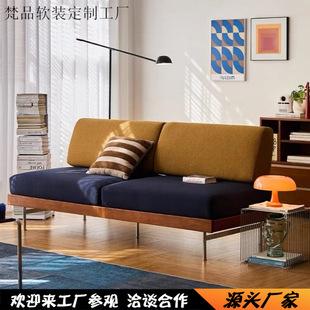 北欧经典布艺沙发无扶手客厅公寓小户型简约直排三人实木中古沙发-阿里巴巴