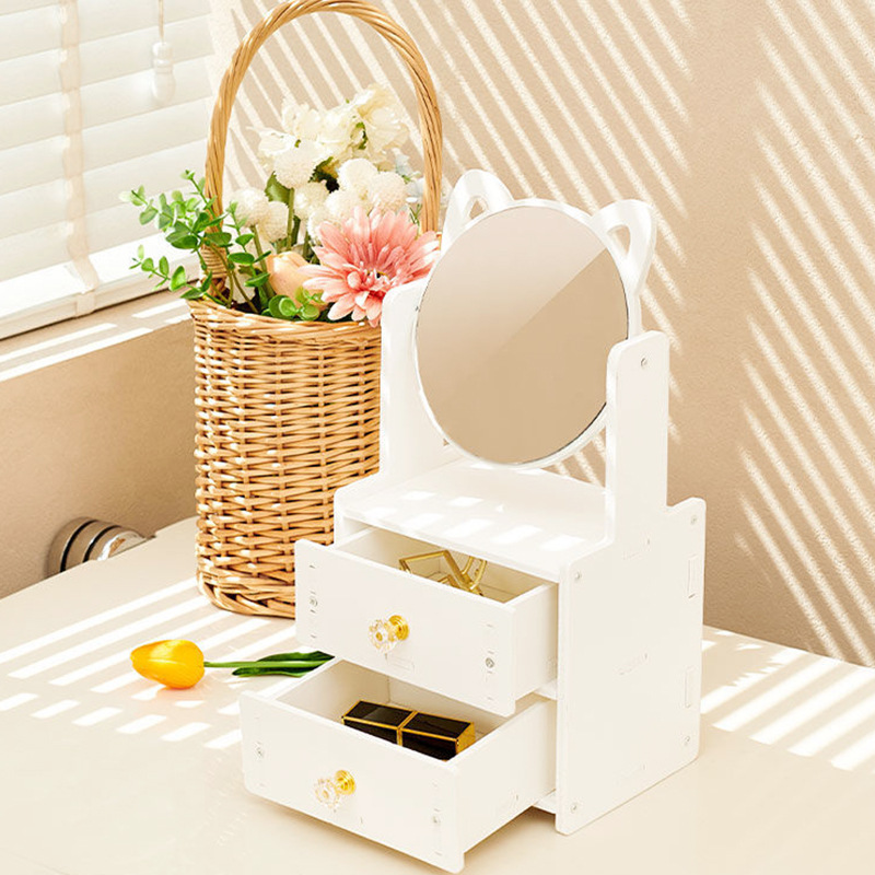 Ins Internet celebridad espejo giratorio de escritorio espejo de maquillaje dormitorio de estudiantes almacenamiento de escritorio belleza portátil espejo de tocador de maquillaje