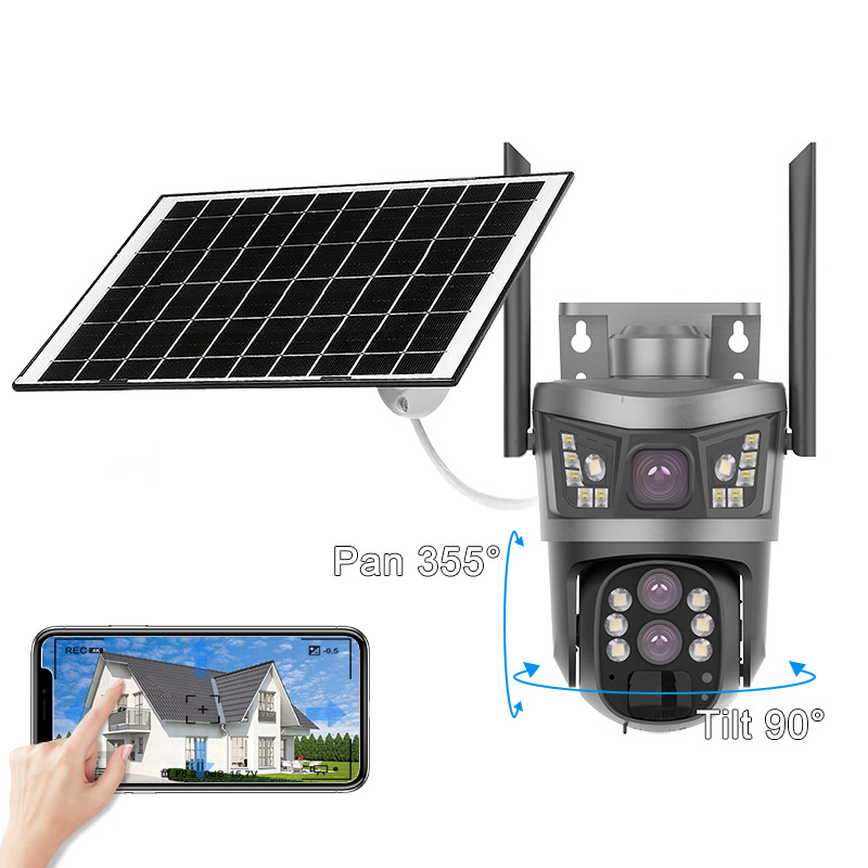 太阳能4G全景V380监控器无线手机远程室外双镜头枪球联动双