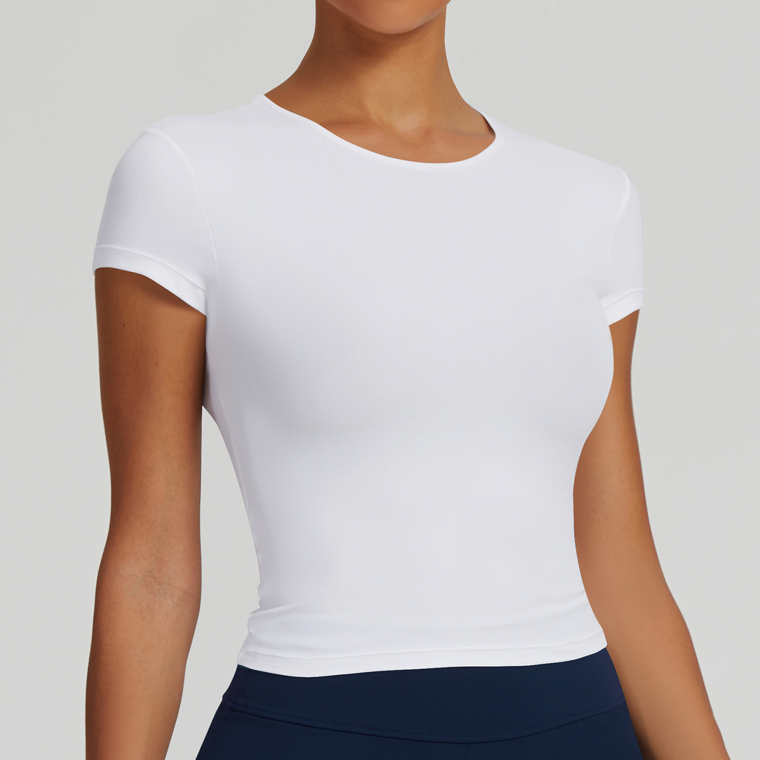 Quick Drying Solid Color T-Shirt Short Sleeved Fitness Top For Yoga Outdoor Running European American Style Tight Fitting Sports Wear_voghion.com
