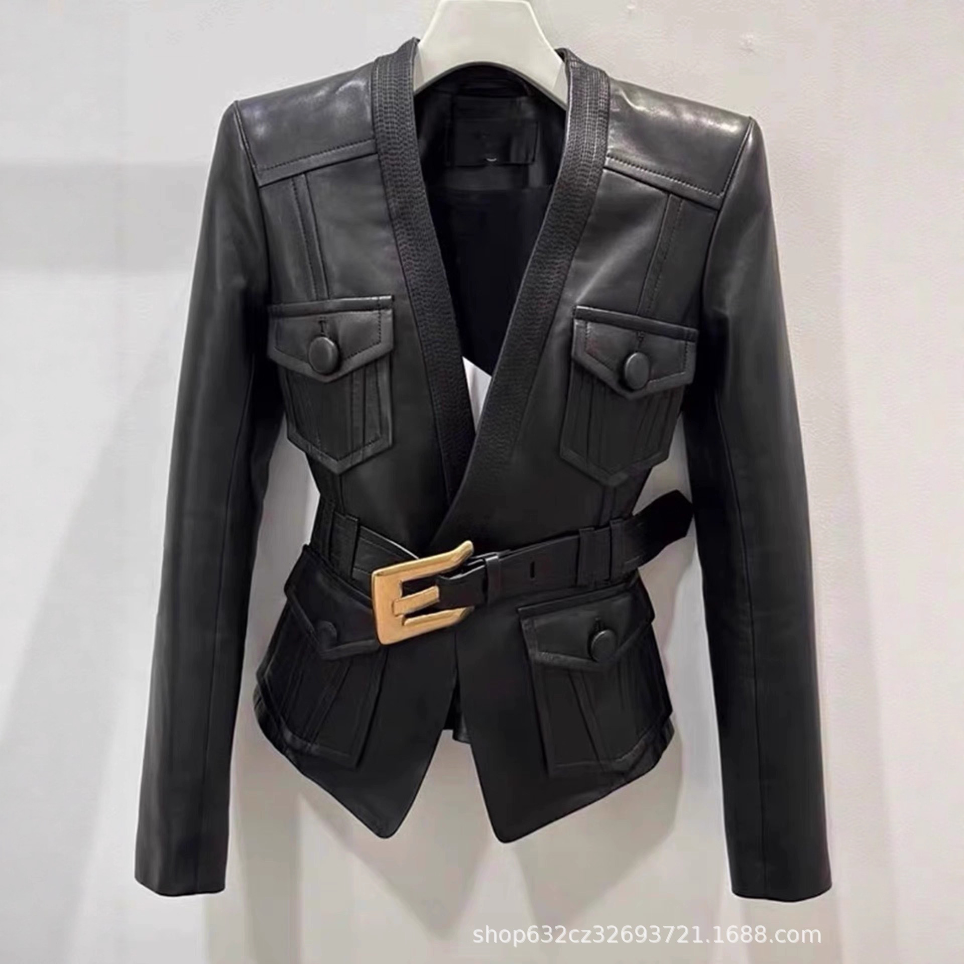 Black Chanel-Style Leather Jacket for Women, Autumn and Winter New High-End Fashionable Slim-Fit Waistcoat Top Trendy