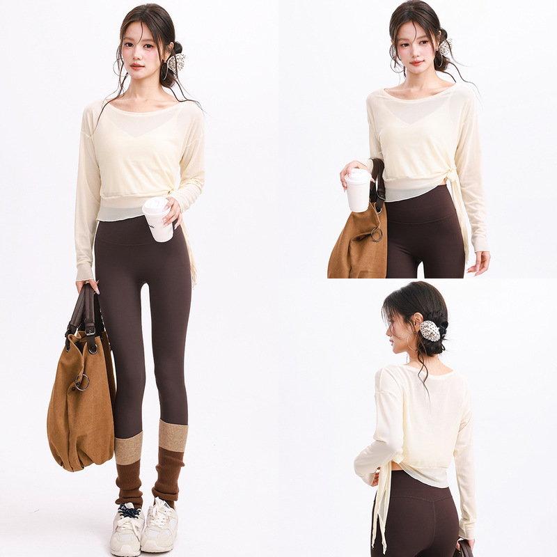 Run Kaka Fixed Cup Sports Bra Cover-Up Two-Piece Yoga Pilates Gentle Fitness Suit for Women