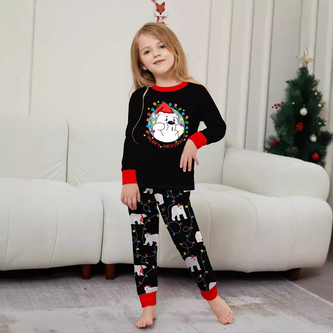 Printed Christmas family pajamas Polar bear seven-color lights mother and daughter dress Christmas loungewear_viptrois.com