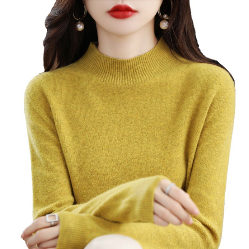Ropa de primera línea suéter de cuello alto para mujer 100 lana pura Otoño e Invierno camisa de fondo de punto suéter de cachemira Suelto