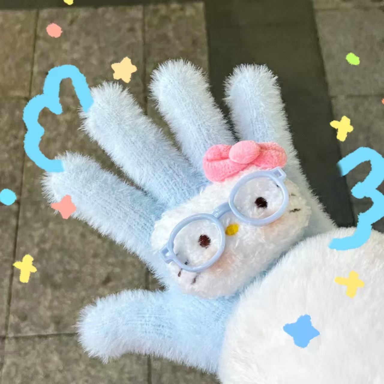 핑크 KT 안경과 파란색 장갑 [개별 포장]