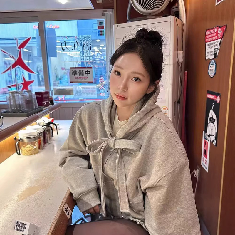 Now Available: H-Style Bow-Tie Hooded Zip-Up Sweatshirt, Autumn Women's Korean-Style Loose Casual Short Jacket