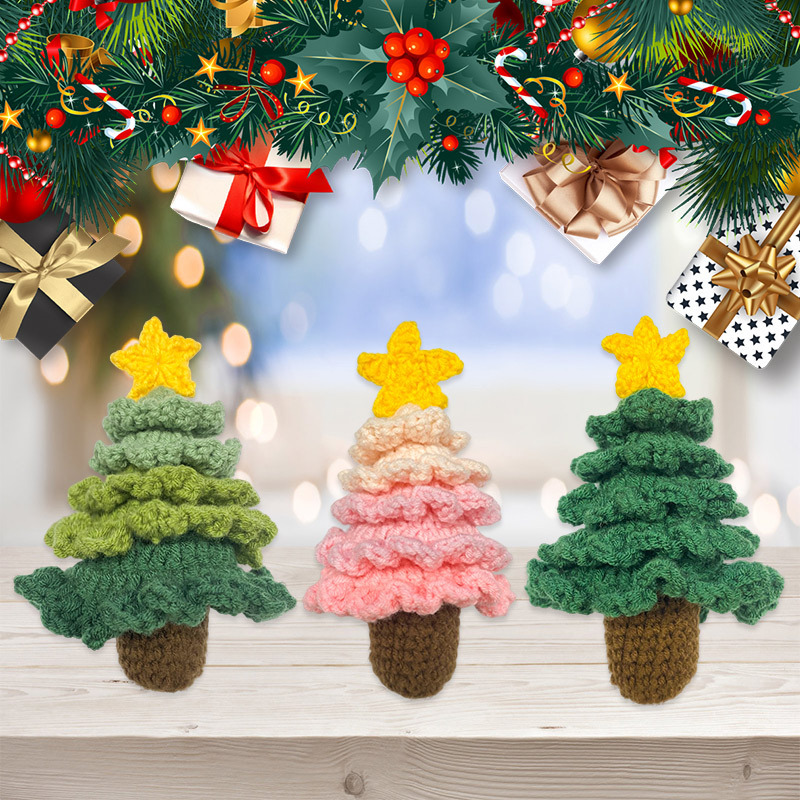 クロスボーダーの新しい手作りのかぎ針編みのかわいいクリスマスツリーの装飾品の毛糸の漫画のクリスマスシステムのデスクトップの置物の贈り物|undefined