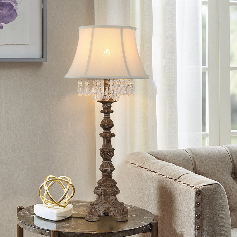 American Country Style Solid Wood Carving Retro Old Table Lamp Bedroom Bedside Study Restaurant Living Room Decoration Atmosphere