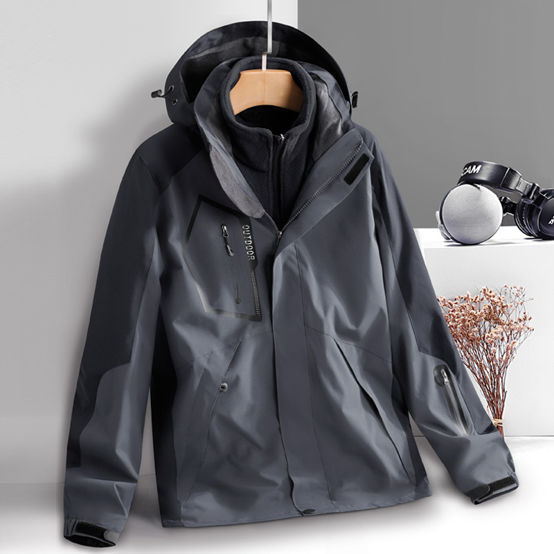 Autumn and Winter Men's and Women's Three-In-One Detachable Water-Repellent Two-Piece Set, Autumn Fleece-Lined and Thickened Windproof and Waterproof Jacket