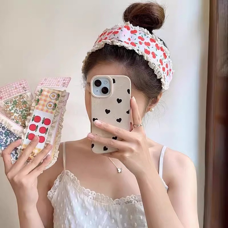 2025新款早秋针织碎花发带刘海贴女生碎花发带魔术贴发箍头饰发饰|undefined