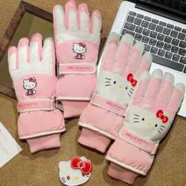 正版授权滑雪手套女冬季加厚hellokitty骑行开车保暖棉手套可触屏