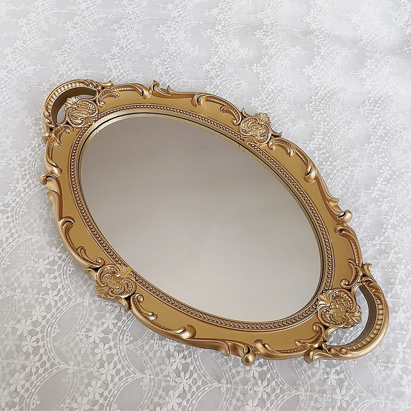 Retro retro de estilo europeo espejo de almacenamiento de la joyería tocador bandeja de la boda Internet celebridad foto accesorios decoración postre placa