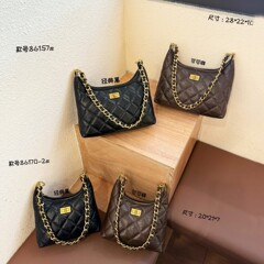 真皮小香风中古腋下包女高级感菱格链条流浪包单肩斜挎包小托特包
